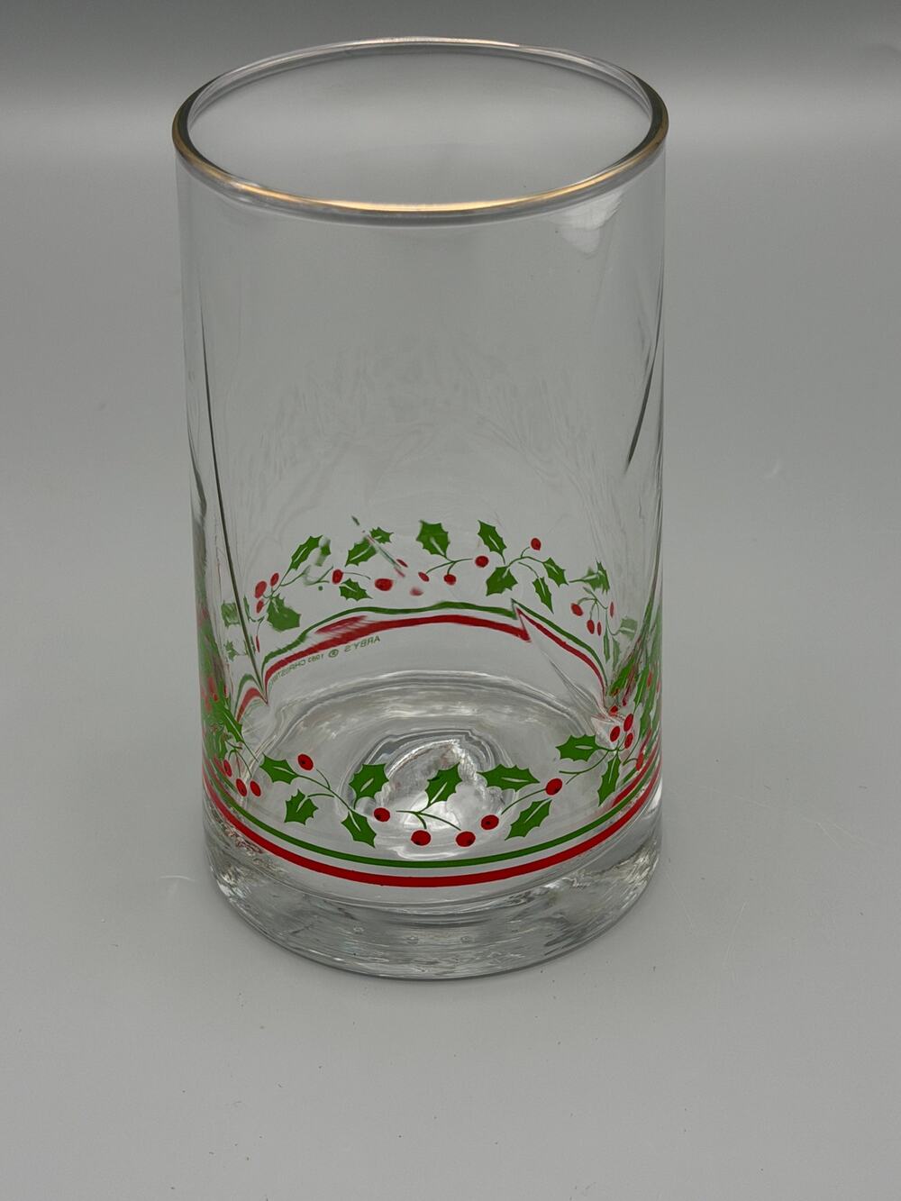 Libbey Arby's 1983 Christmas Holiday Glass Holly Berries Gold Rim Tumbler